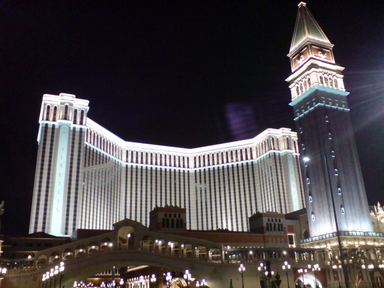 Exterior view of The Venetian Macao photographed at night.