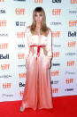 <p>On September 11, Suki Waterhouse graced the red carpet in a powder-pink silk jumpsuit at the Toronto Film Festival. <em>[Photo: Getty]</em> </p>