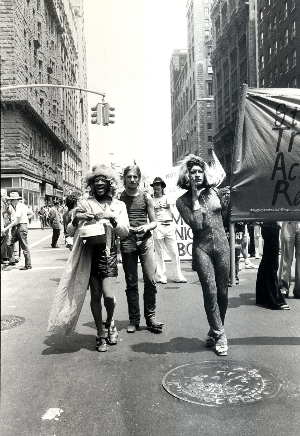 Image: Marsha P. Johnson and Sylvia Rivera march in New York City on June 24, 1973 (Leonard Fink / Courtesy LGBT Community Center National History Archive)