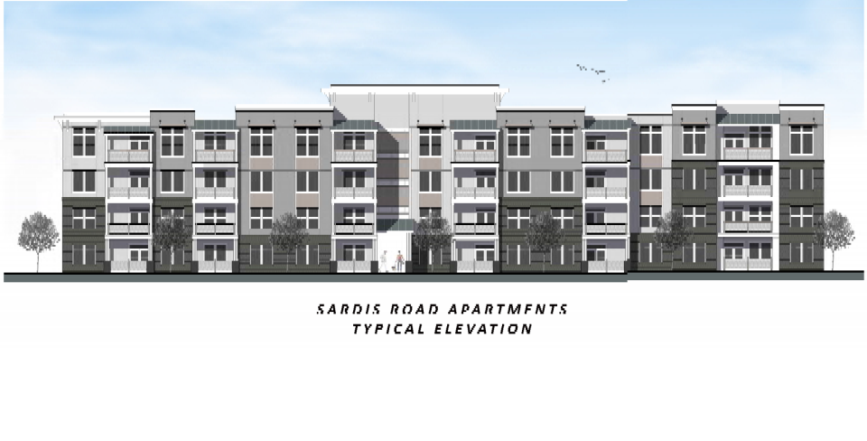 Elevations included with preliminary site plans for a proposed apartment complex on Sardis Road show a typical view of the planned buildings at the 22-acre site.