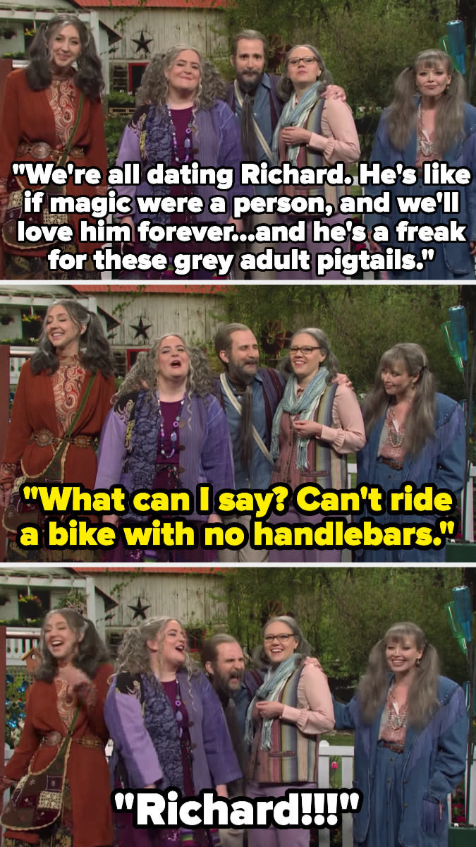 Screen shots of a skit on "SNL," ending with the women saying, "Richard!!!!"