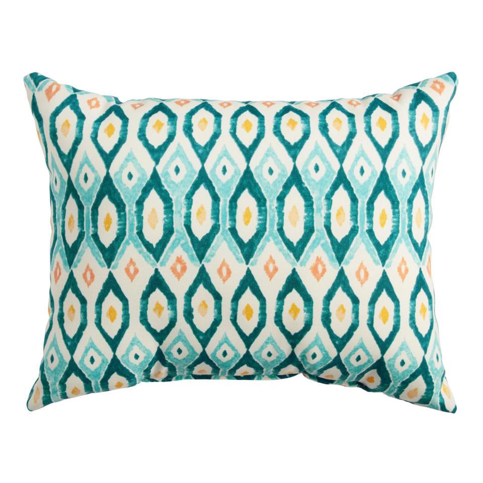 Teal Ikat Outdoor Lumbar Pillow