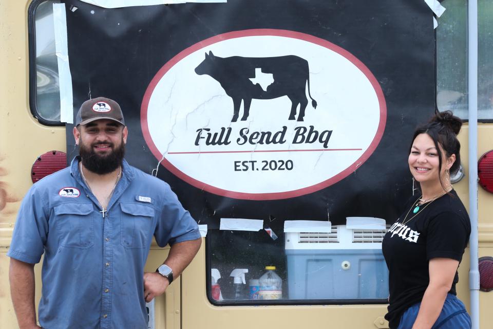 Owners Andrew Peña and Desirae Hill pose at Full Send Barbecue in downtown Corpus Christi Friday, March 15, 2024. Full Send Barbecue won the Caller-Times BBQ Bracket Showdown in March 2024.