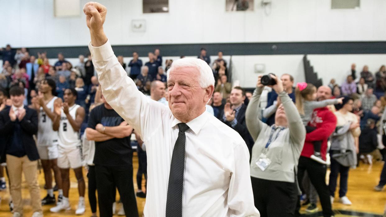 St. Augustine's head boys basketball coach Paul Rodio is honored on his 1,000th career win after St. Augustine defeated Ocean City at St. Augustine Preparatory School in Richland on Wednesday, January 11, 2023.  