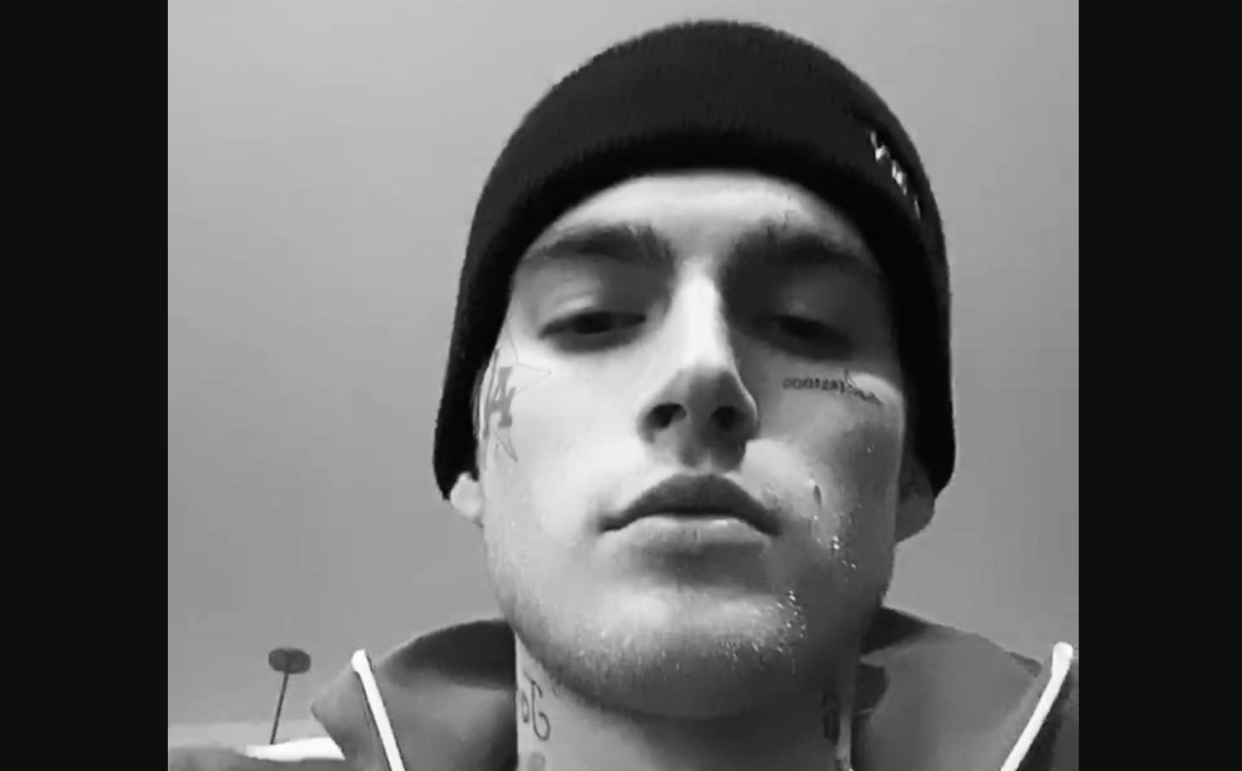 Presley Gerber says the image of a Los Angeles Dodger logo on his cheek was just a temporary filter. (Screenshot: Presley Gerber via Instagram)