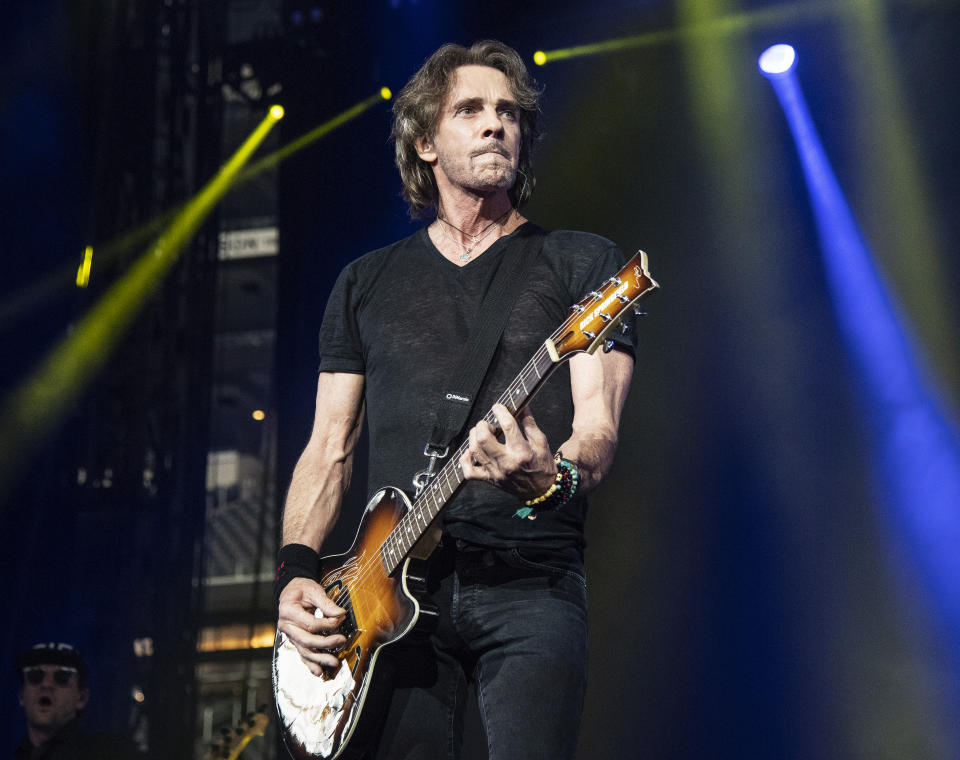 FILE - Rick Springfield performs at KAABOO Texas in Arlington, Texas on May 11, 2019. Springfield, whose hits include “Human Touch,” and, of course, “Jessie’s Girl,” is putting out his 21st album, “Automatic," featuring 20 new songs. (Photo by Amy Harris/Invision/AP, File)