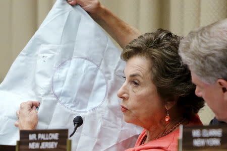 U.S. Representative Jan Schakowsky (D-IL) holds a defective air bag during her opening remarks at a hearing of a House Energy and Commerce Subcommittee on the Takata airbag recall, on Capitol Hill in Washington June 2, 2015. REUTERS/Jonathan Ernst