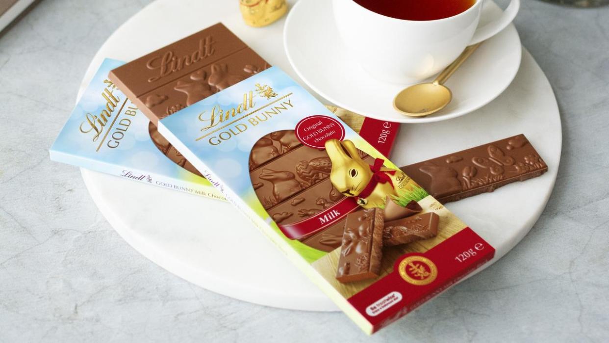 The infamous Lindt Gold Bunny is now available in the form of a chocolate block. Picture: Lindt
