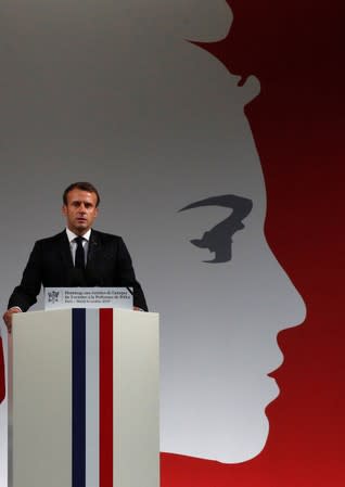 French President Macron attends ceremony for four victims of Paris police attack, in Paris