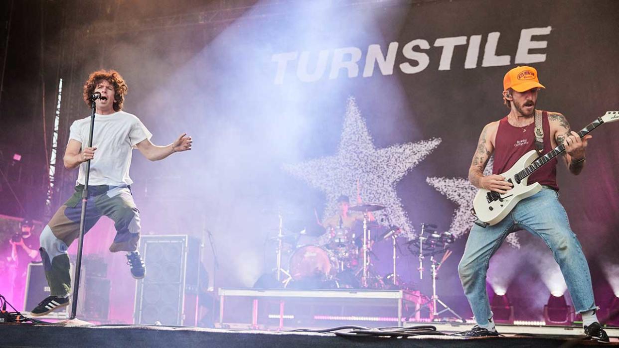  Brendan Yates & Pat McCrory of Turnstile at Riot Fest at Douglass Park on September 15, 2023 in Chicago, Illinois 