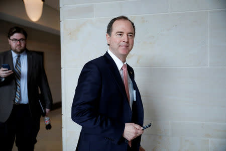 FILE PHOTO: Rep. Adam Schiff (D-CA) is seen ahead of the release of the House Intelligence Committee's report on Russian interference in the 2016 election on Capitol Hill in Washington, U.S., March 22, 2018. REUTERS/Aaron P. Bernstein/File Photo