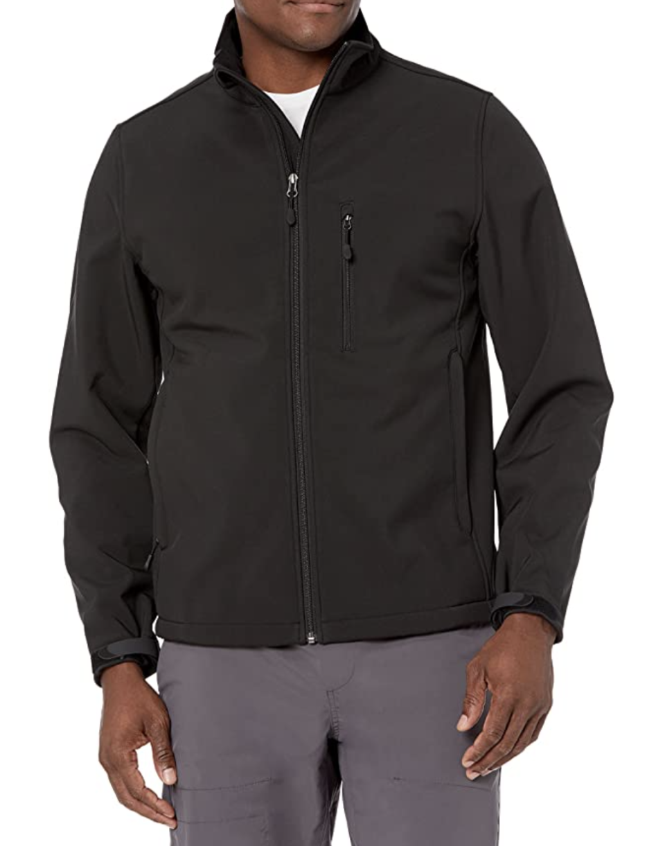 Men's Water-Resistant Soft Shell Jacket in black amazon essentials