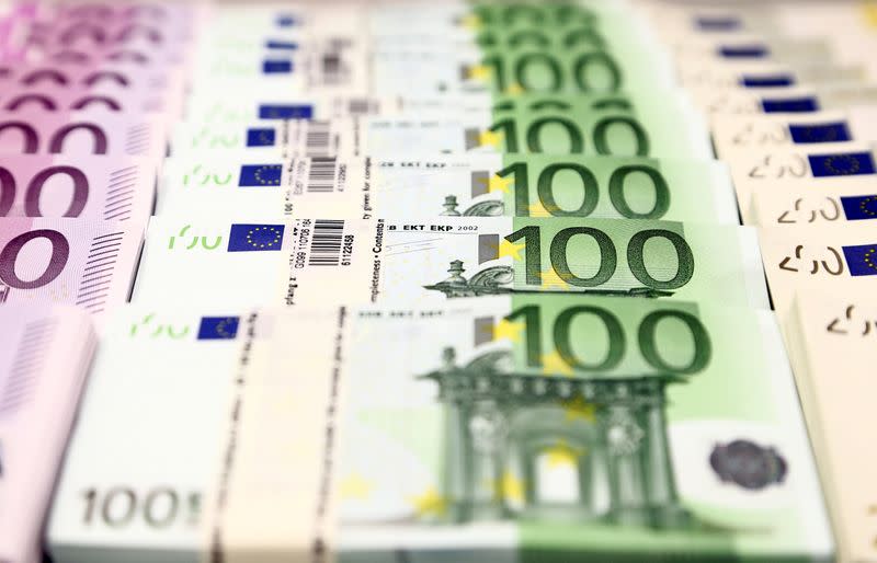 FILE PHOTO: Euro currency bills are pictured at the Croatian National Bank in Zagreb