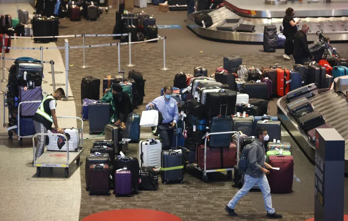 Luggage starts to pile up at Pearson International Airport on June 10 2022.