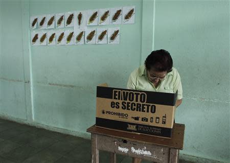 A voter prepares to cast her ballot at a polling station during Costa Rica's presidential election run-off in San Jose April 6, 2014. REUTERS/Juan Carlos Ulate