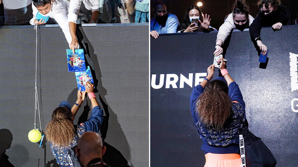 Naomi Osaka, pictured here signing autographs on Rod Laver Arena.