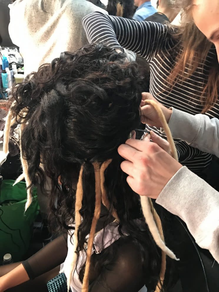 Hairstylists attached the extensions onto different models. (Photo: Yahoo Beauty)