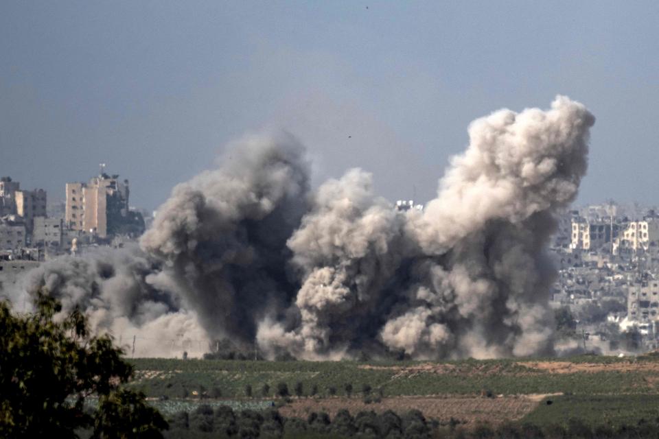 Smoke rises from northern Gaza after Israeli strikes on Nov. 6, 2023.