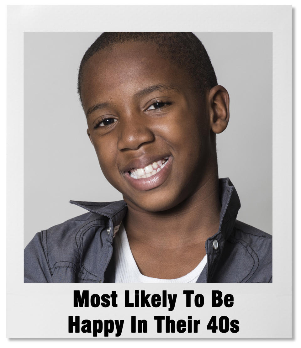 yearbook photo with text 'most likely to be happy in their 40s'