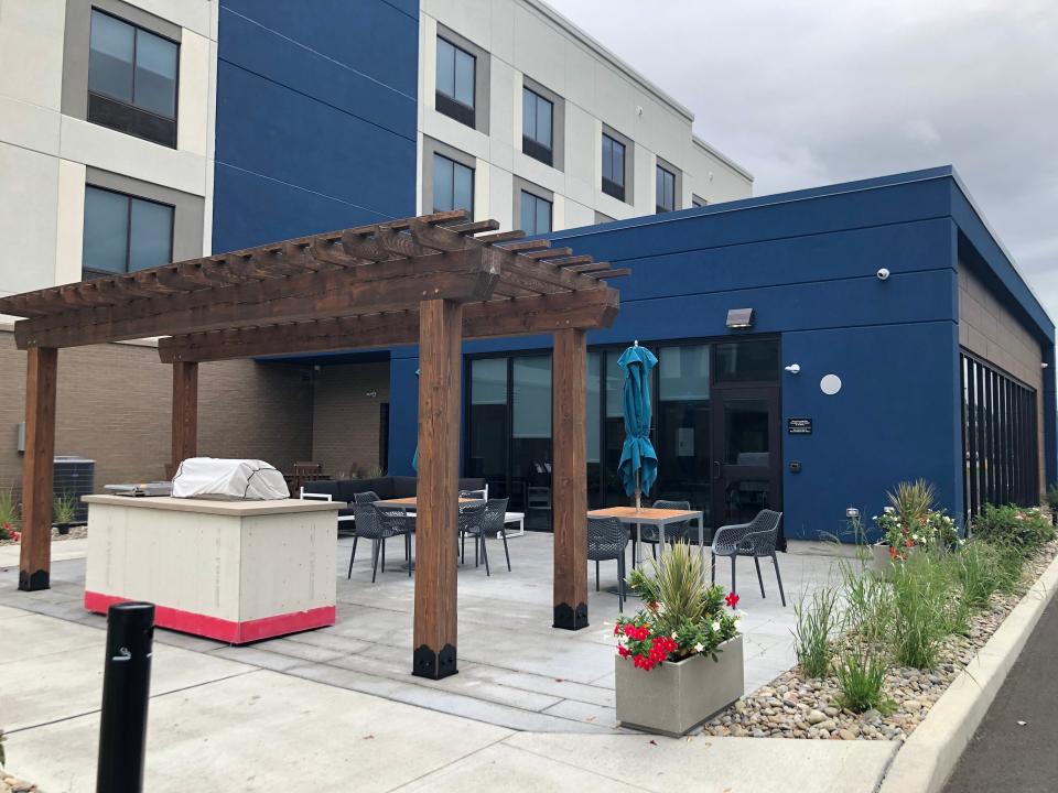 An outside area to kick back and relax at the Hampton Inn by Hilton Hornell on state Route 36 in the city.