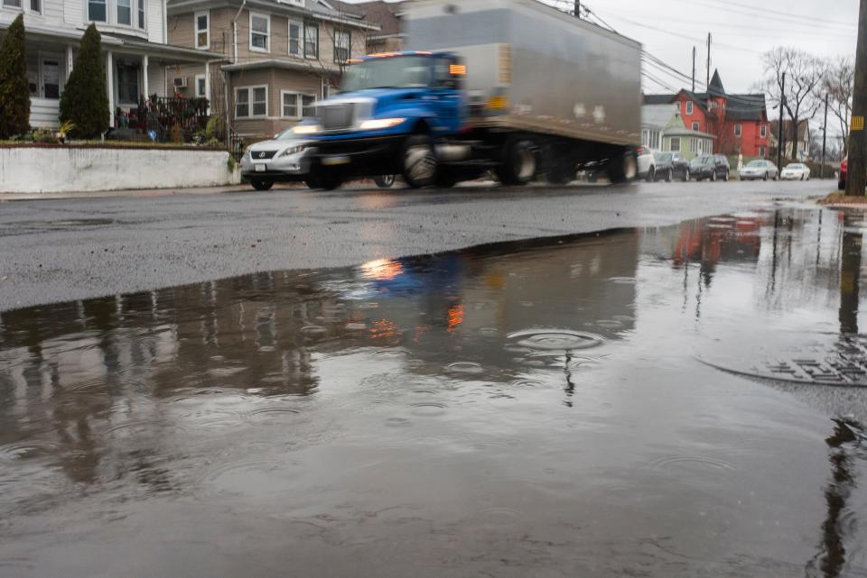 A big puddle greets traffic at the intersection of E. Cleveland and S. Pennsylvania avenues in Morrisville on Tuesday, Jan. 9, 2024.

Daniella Heminghaus | Bucks County Courier Times