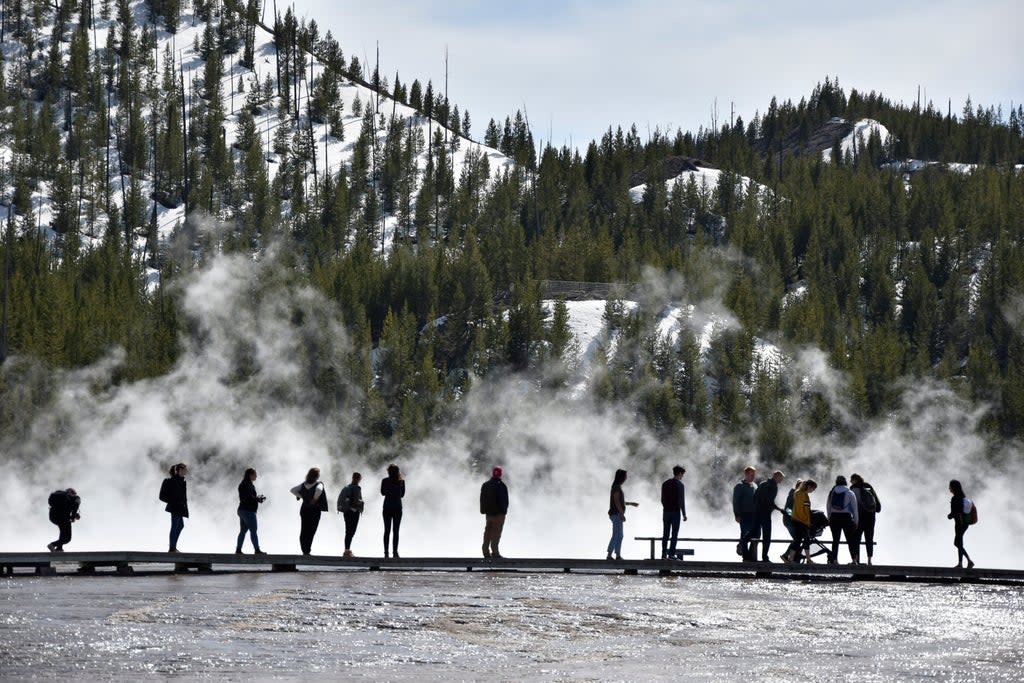 Visitors at Yellowstone, Wyoming  (Copyright 2021 The Associated Press. All rights reserved.)