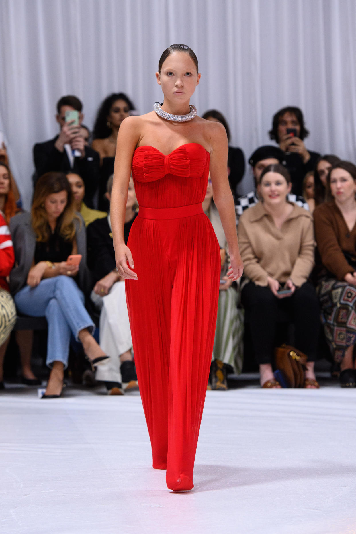 Model Lila Grace Moss Hack on the catwalk during the Richard Quinn fashion show, held at the Londoner hotel, as part of  London Fashion Week September 2021. Picture date: Tuesday September 21, 2021. Photo credit should read: Matt Crossick/Empics