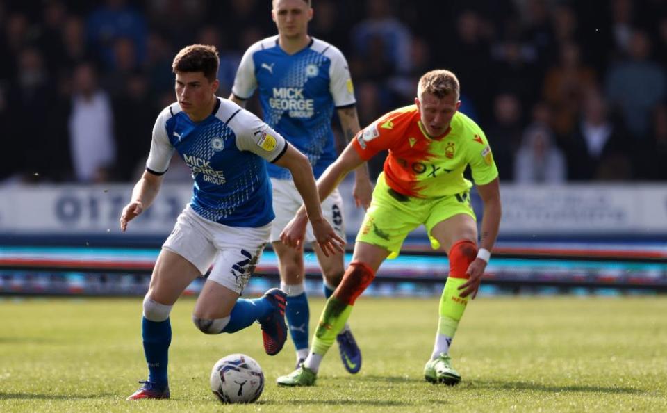 Ronnie Edwards breaks away with the ball for Peterborough against Nottingham Forest in April.