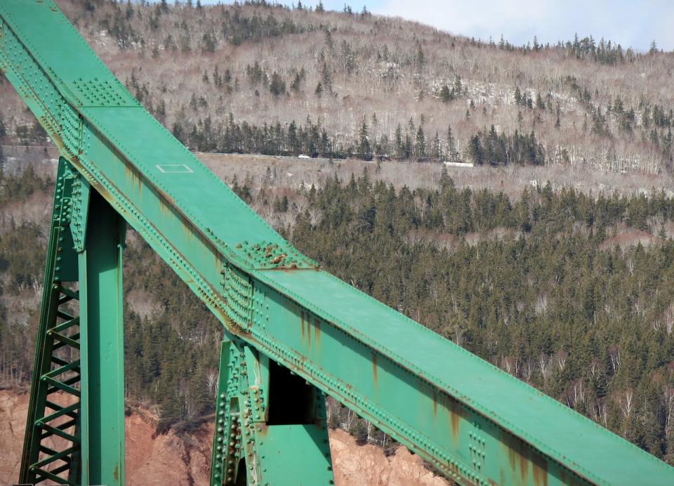 The tanker could be seen at the edge of a lookoff up near the top of Kellys Mountain on the Seal Island Bridge side overlooking the Bras d'Or Lake.