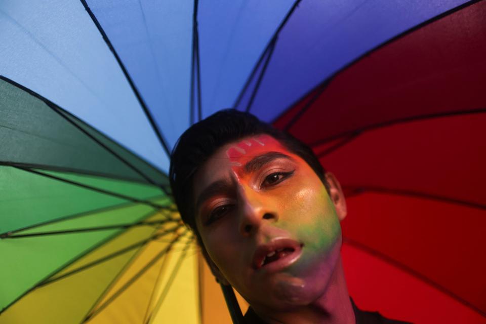 A participant attends the LGBTQ+ Pride Parade in La Paz, Bolivia, on Saturday.