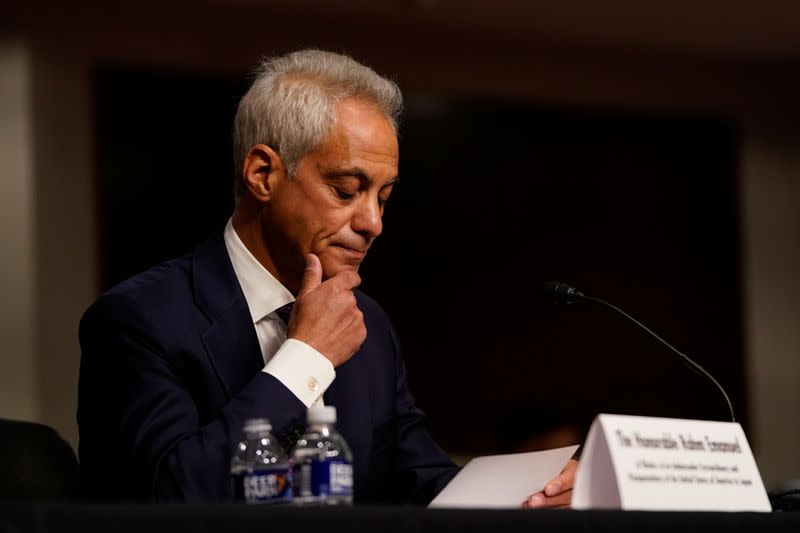 Former Chicago Mayor Rahm Emanuel at Senate Foreign Relations Committee hearing on his nomination to be the United States Ambassador to Japan, on Capitol Hill in Washington