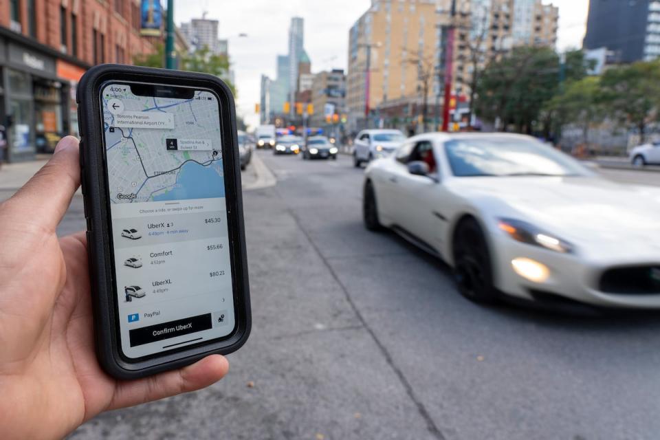 A view of the Uber app on an iPhone in Toronto, Ont., on Oct. 20, 2021. 