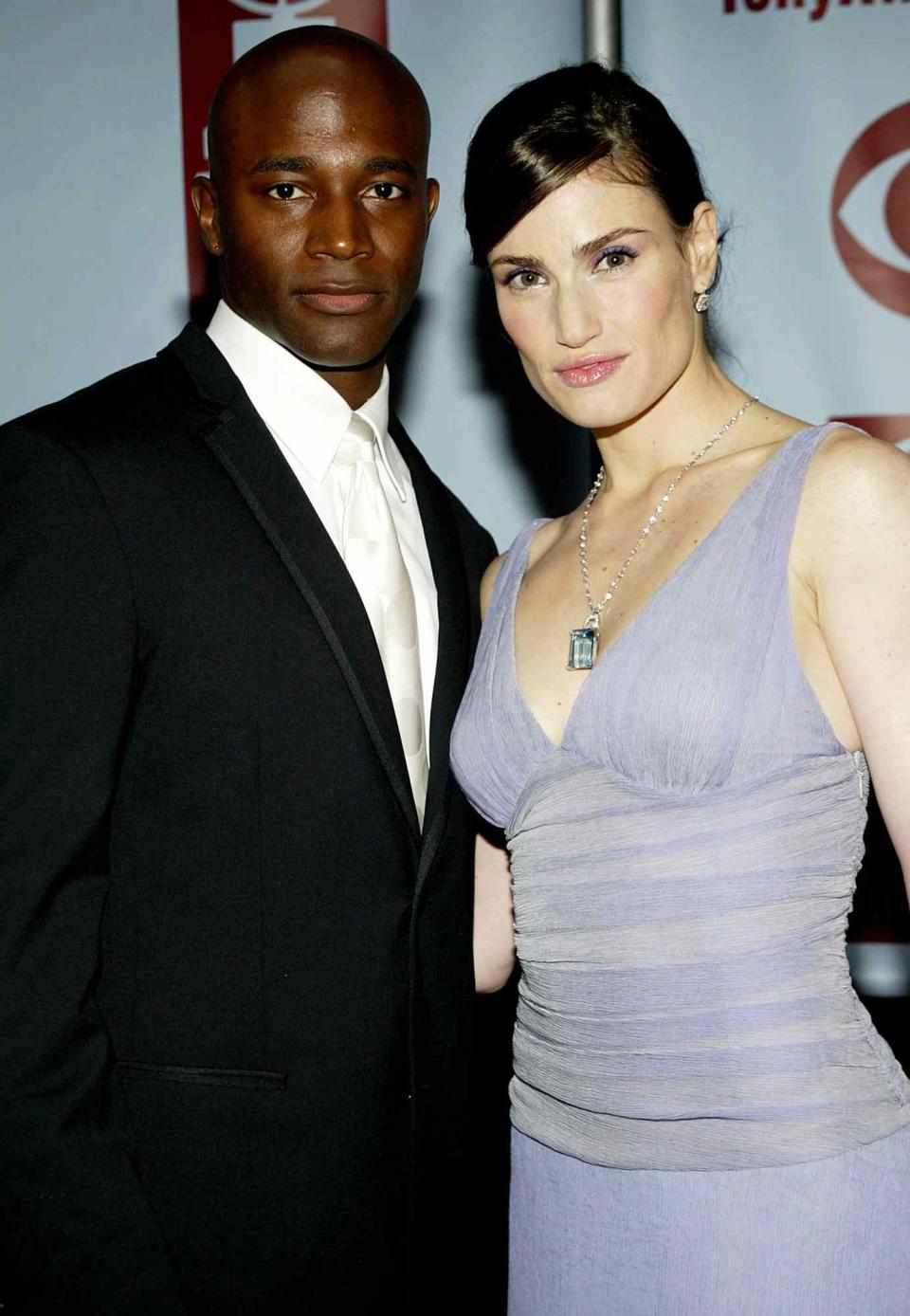 Taye Diggs and actress Idina Menzel attends the "58th Annual Tony Awards" at Radio City Music Hall on June 6, 2004 in New York City. The Tony Awards are presented by the League of American Theatres and Producers and the American Theatre Wing