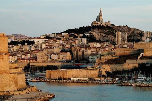 View of Marseille city with its 'Vieux Port' entrance.