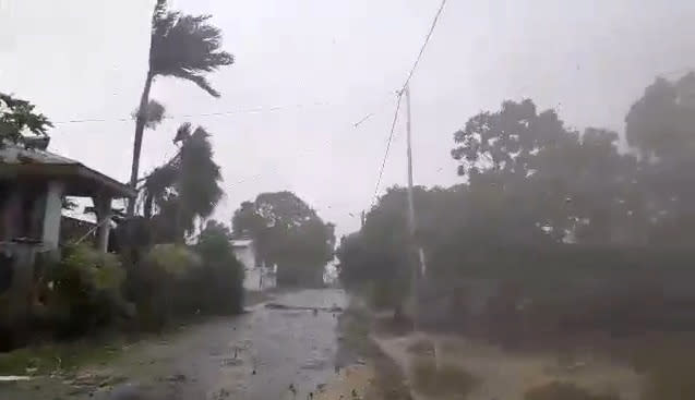 Social media video still of Cyclone Harold bringing strong winds in Luganville