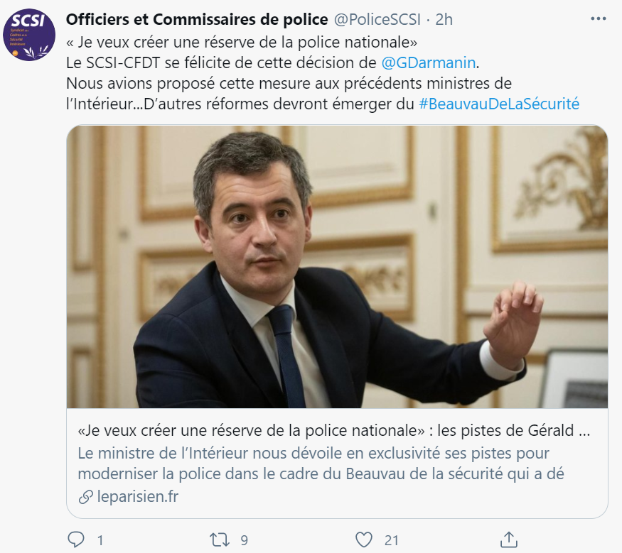 Gérald Darmanin veut doter la police nationale d'une réserve opérationnelle