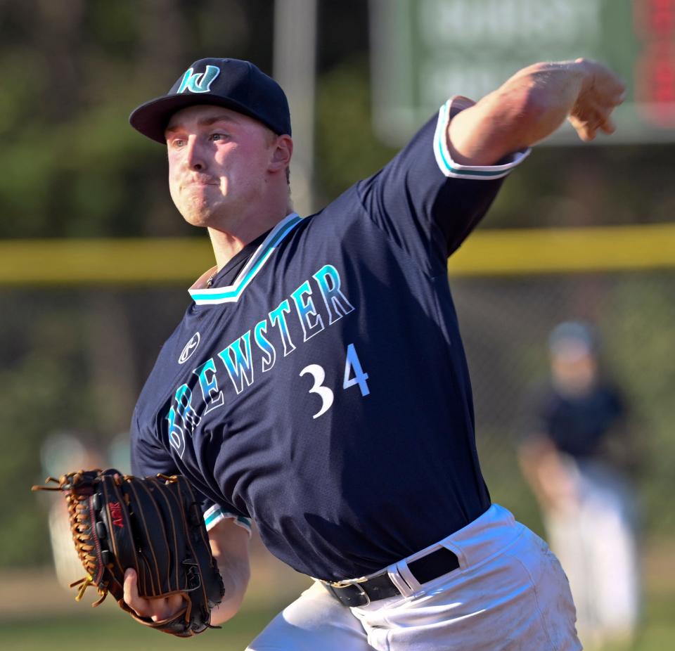 Brewster closer Brennen Oxford holds off Y-D for a 9-7 win in the final East Division playoff game on Aug. 8 in South Yarmouth.