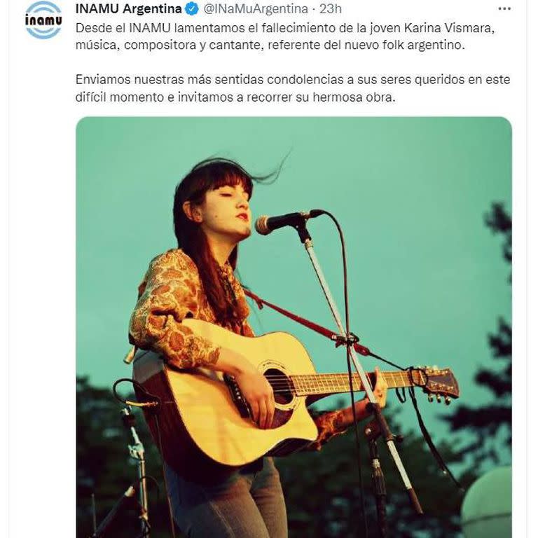 El Instituto Nacional de la Música también lamentó el fallecimiento de Karina Vismara