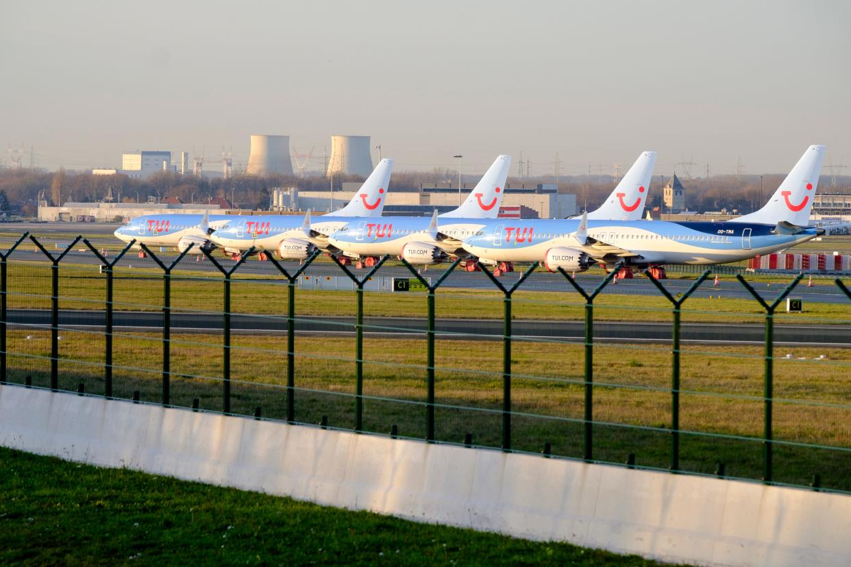 4 Boeing 737 MAX from TUI fly Belgium are docked in Brussels on December 18, 2019.