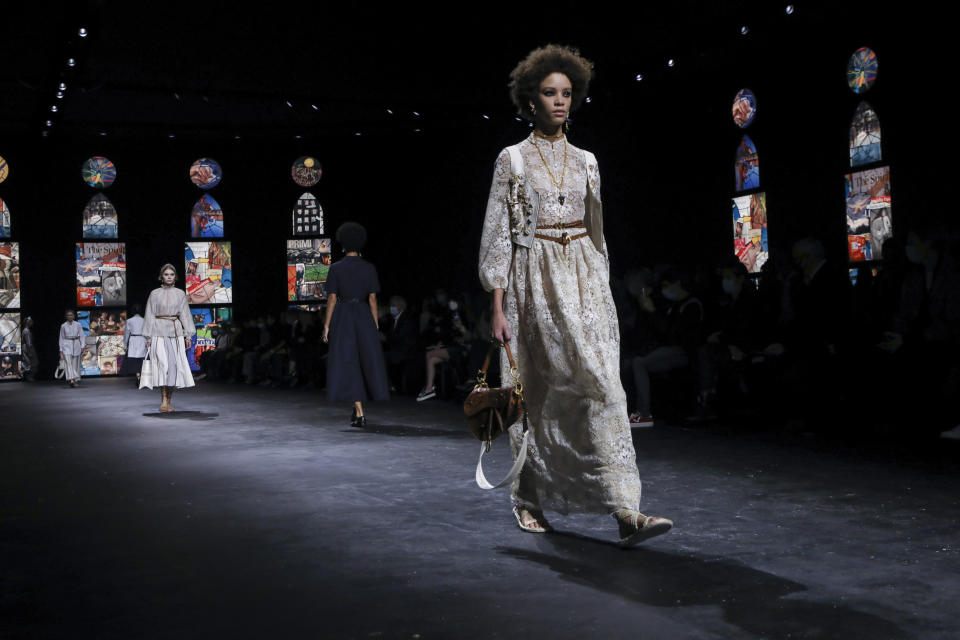 A model wears a creation for Dior's Spring-Summer 2021 fashion collection, Tuesday, Sept. 29, 2020, during Paris fashion week. (Photo by Vianney Le Caer/Invision/AP)