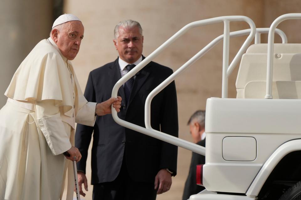 Pope Francis on Wednesday met separately with Israeli relatives of hostages held by Hamas and Palestinians with family in Gaza (Copyright 2023 The Associated Press. All rights reserved.)