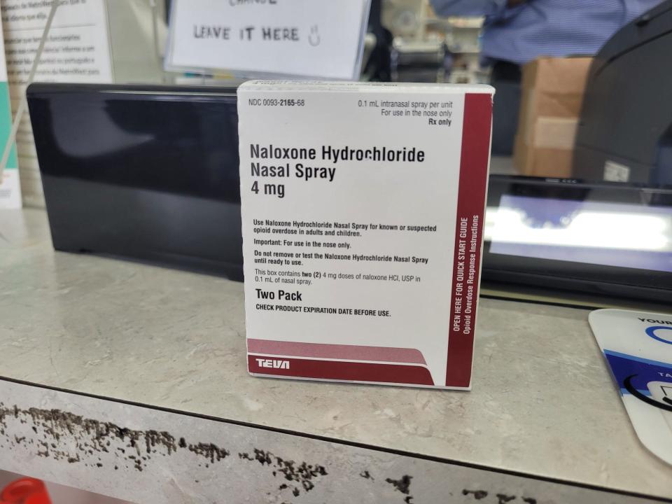 MetroWest Pharmacy stocks naloxone for sale behind its pharmacy counter. Head pharmacist Josh Butt said the business will soon have Narcan available for sale on its store floor.