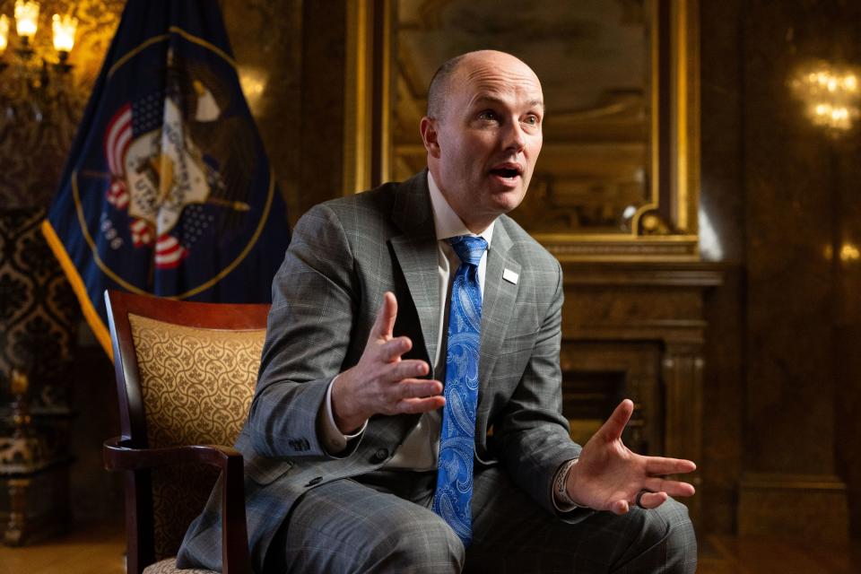 Gov. Spencer Cox speaks during an interview with the Deseret News leading up to the 2024 legislative session at the Utah Capitol in Salt Lake City on Friday, Jan. 12, 2024. | Megan Nielsen, Deseret News