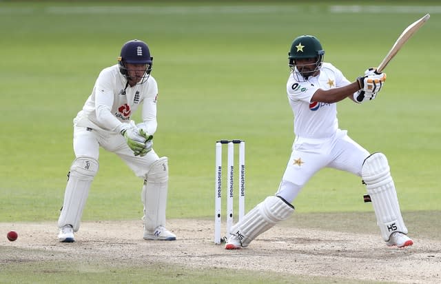 An unbeaten half-century from Babar Azam, right, helped Pakistan draw the third Test against England (Alastair Grant/PA)