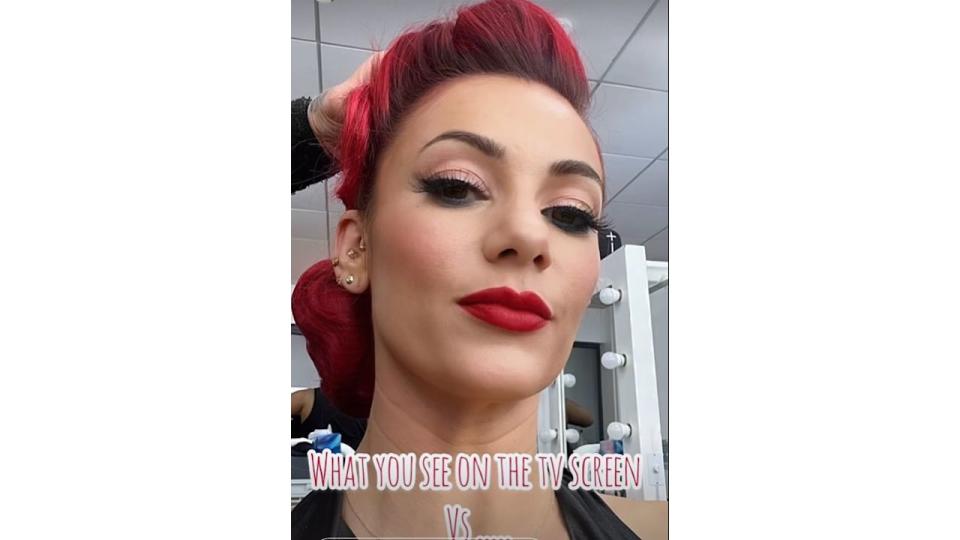 Dianne Buswell in a makeup chair with red hair