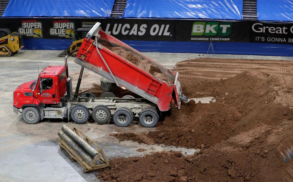 It takes the Monster Jam crew about six hours to have the track ready for a practice run on Friday afternoon at the Resch Center.