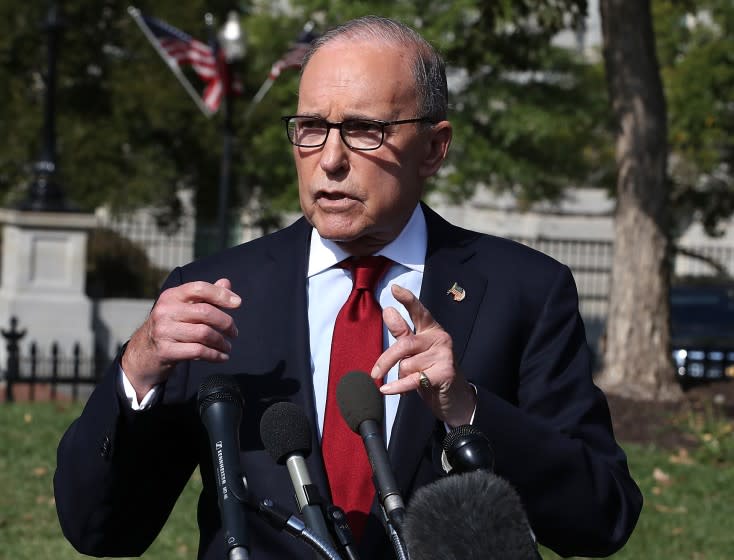 WASHINGTON, DC - OCTOBER 07: White House Chief Economic Adviser, Larry Kudlow speaks to the media about President Trump's trade agenda, on October 7, 2019 in Washington, DC. (Photo by Mark Wilson/Getty Images) ** OUTS - ELSENT, FPG, CM - OUTS * NM, PH, VA if sourced by CT, LA or MoD **