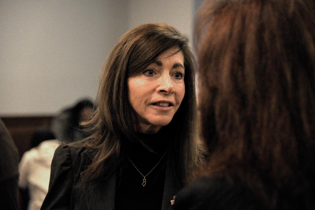 First Lady Tammy Murphy speaks with representatives at the Monmouth County Democratic convention on Saturday, February 10, 2024 at the Portuguese Club of Long Branch, New Jersey.