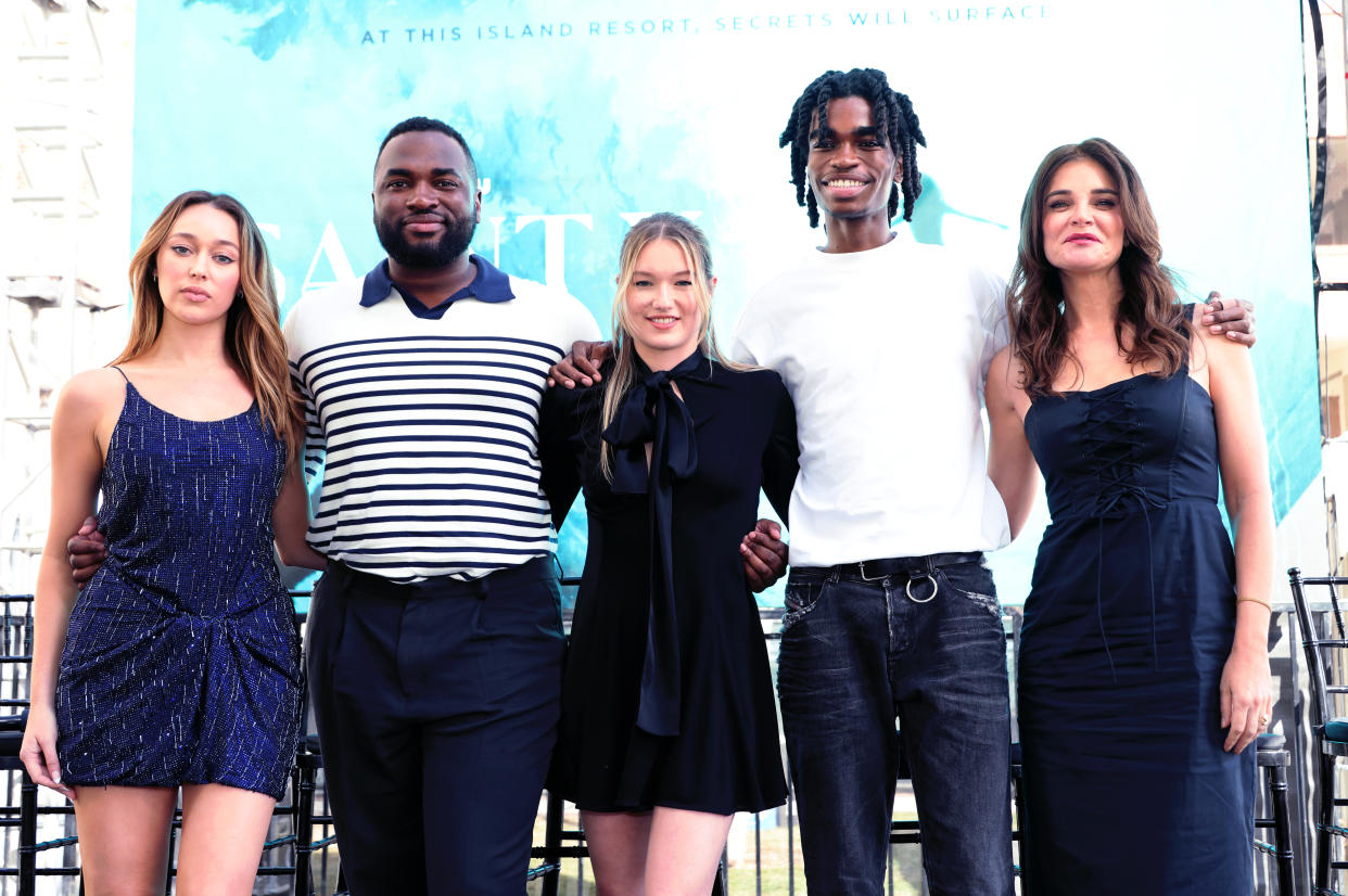 LOS ANGELES, CALIFORNIA - APRIL 23: (L-R) Alycia Debnam-Carey, Josh Bonzie, West Duchovny, Jayden Elijah and Betsy Brandt attend the 2023 Los Angeles Times Festival of Books at the University of Southern California on April 23, 2023 in Los Angeles, California. (Photo by David Livingston/Getty Images)