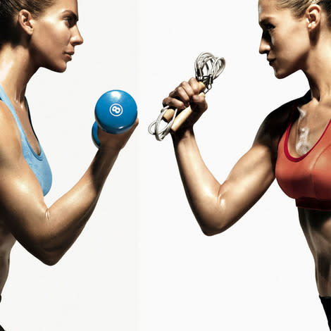 In one corner: Dumbbells. In the other: A jump rope. The ref: Women's Health, to determine whether strength or cardio rules